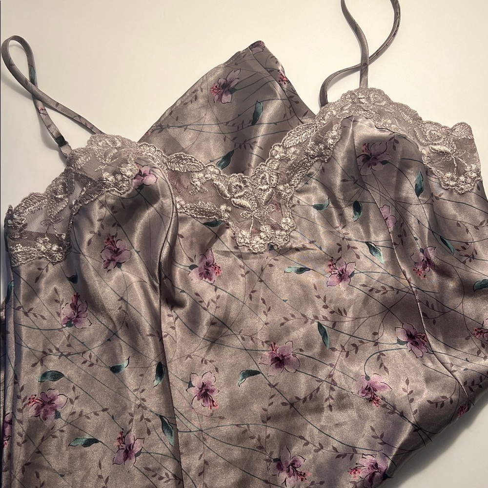 Victoria's Secret Satin Y2K Chemise Nightie- Purple/Pink Floral Grey Size Small